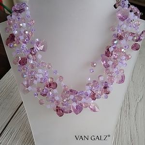Amethyst Swarovski Crystal/ Hand crotched Necklace